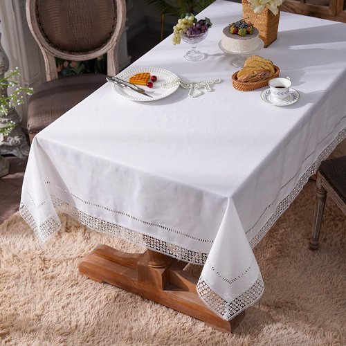 ARTABLE LaceTablecloths with Exquisite Macrame Border Embroidered Kitchen Holidays Fabric Tablecloth(Offwhite-1, 55 x 94 Inch)