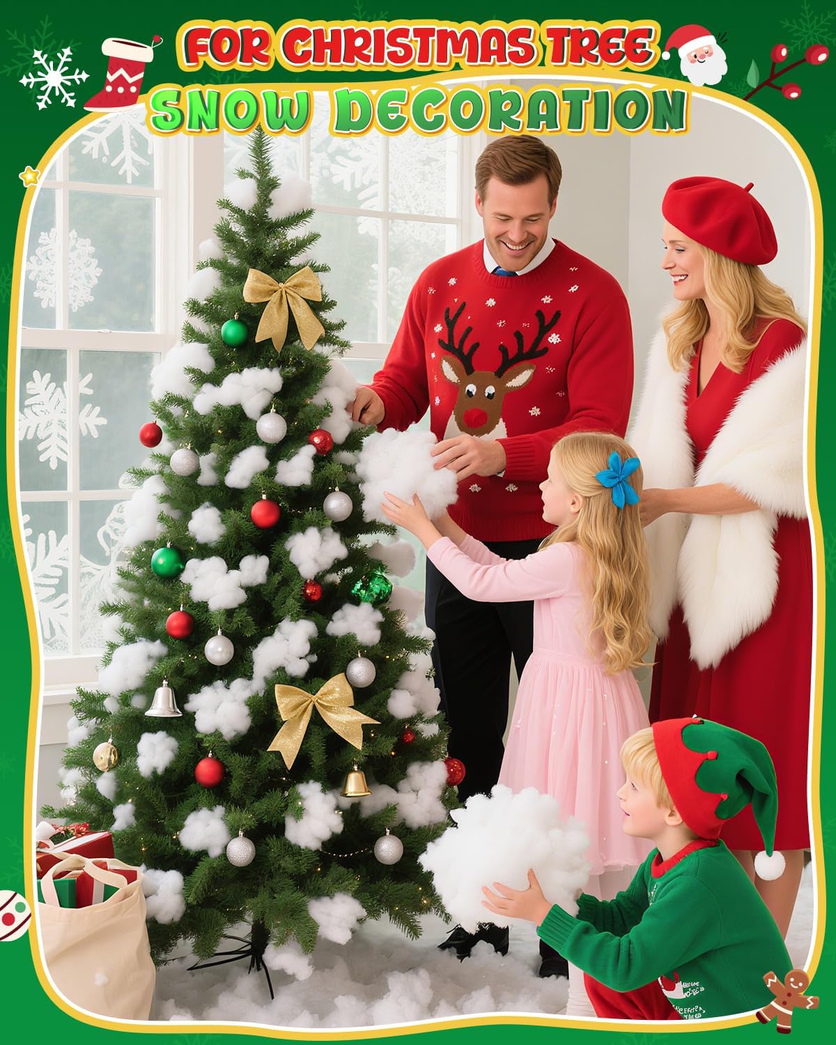 Skiennix Christmas Fake Snow Decor - 35.27oz Fiber Fluffy Indoor Decoration | Flame Resistant Cotton Snow