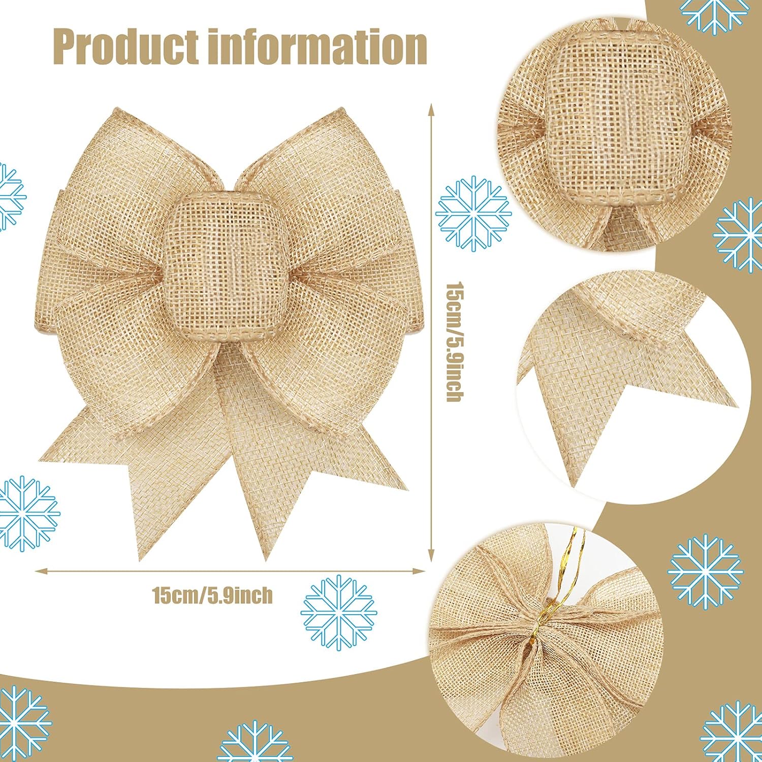 Xinnun Burlap Bows - Rustic Jute Decorations for Holiday Wreaths & Christmas Tree Toppers | Set of 4
