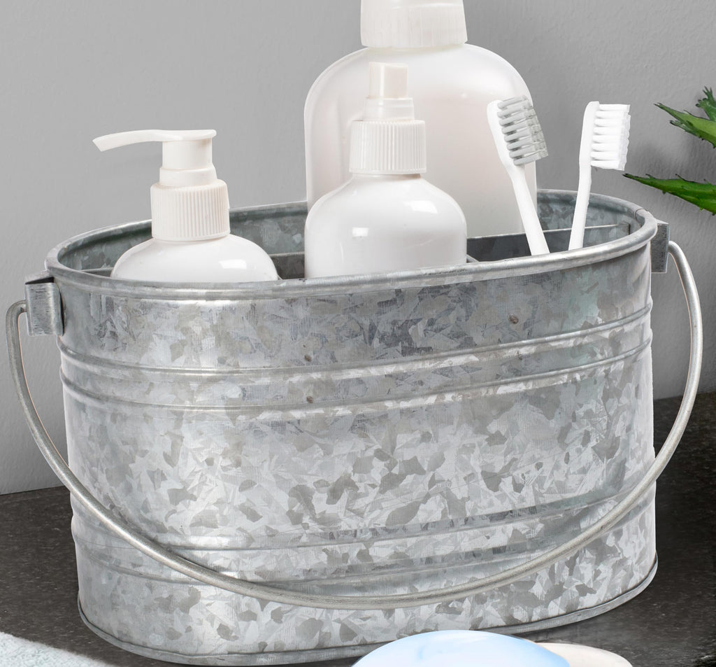 CLEENTABLE Galvanized Metal Caddy with Handle - Heavy Duty Utensil Holder & Cutlery Organizer, Rustic Farmhouse Tabletop Storage Bin for Kitchen, Picnic, BBQ, and Parties