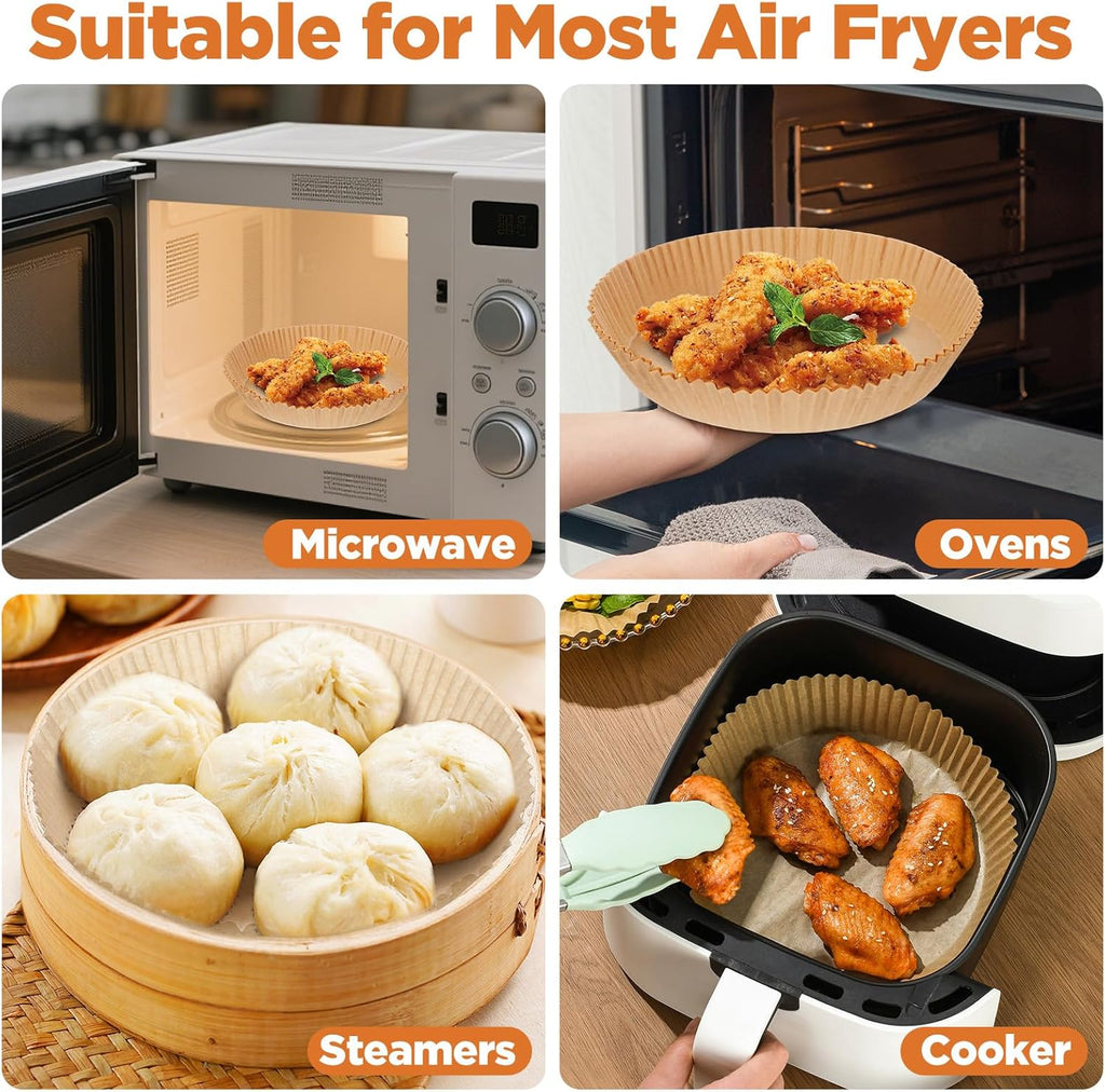 Skiennix 9-Inch Air Fryer Liners - 400 Pcs Non-Stick Food Grade Parchment Paper for 5-12 QT Fryers