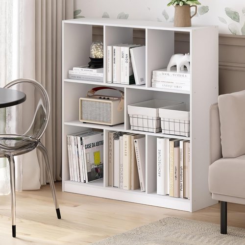 Furinno DALY Bookshelf - 8-Cube Horizontal Storage Organizer | Stylish White Bookcase for Home & Office