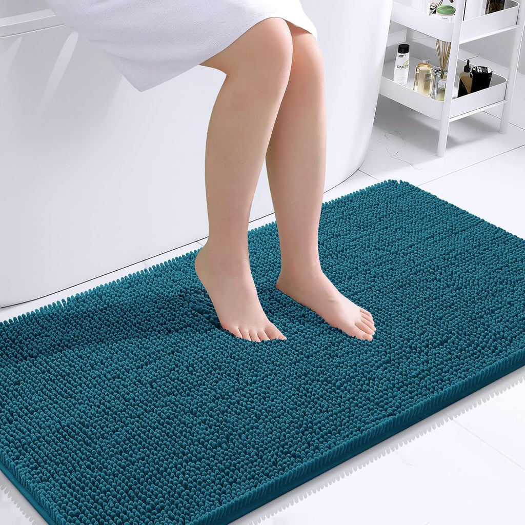 OLANLY Bathroom Runner Rugs - Soft Absorbent Chenille | Quick-Dry Rubber Backing, 44x24, Peacock Blue