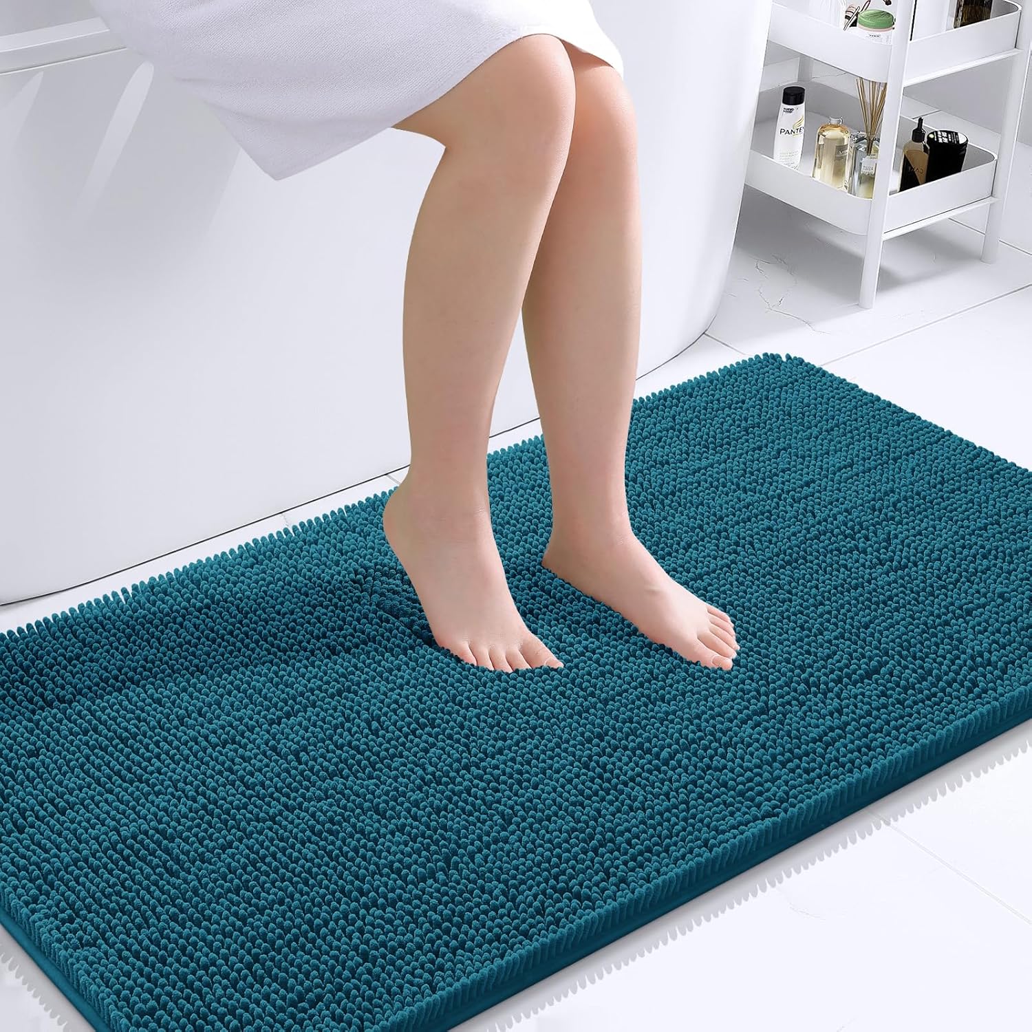 OLANLY Bathroom Runner Rugs - Soft Absorbent Chenille | Quick-Dry Rubber Backing, 44x24, Peacock Blue