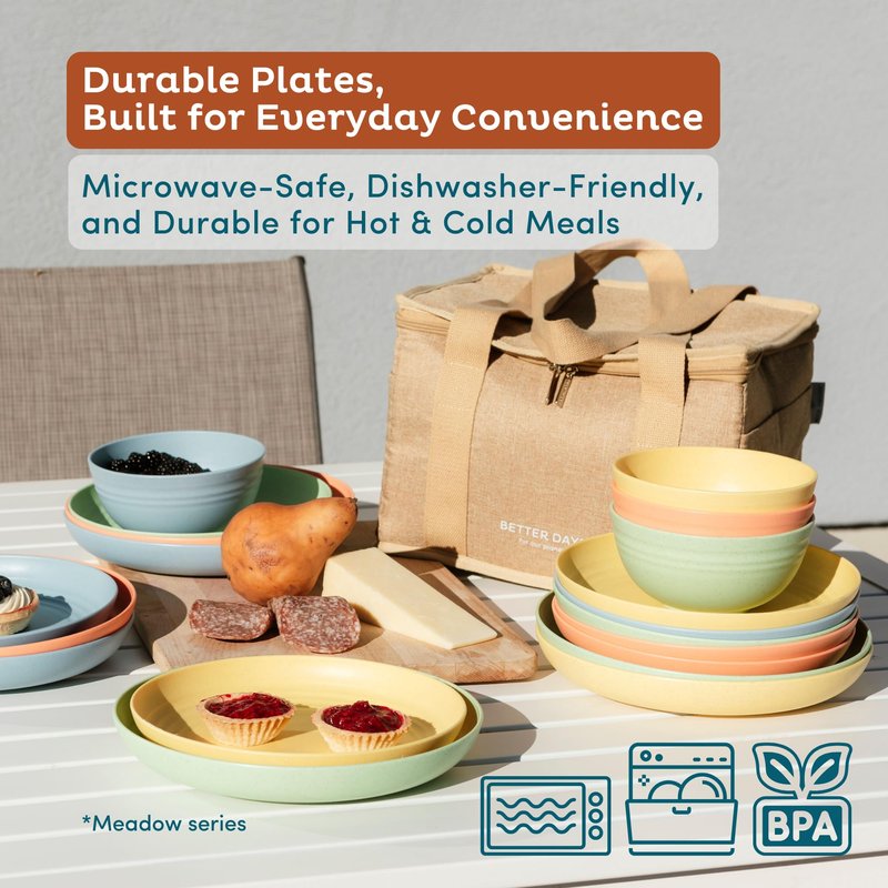 Nook Theory 8-Pack Reusable Wheat Straw Plates Set - Non Toxic and Non Plastic Dinner Plates for Kids and Adults, Lightweight Unbreakable Plate, Microwave Safe and Dishwasher Safe (Meadow 10")