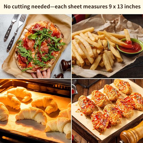200 Pcs Parchment Paper Sheets - Non-Stick Baking & Grilling | 9x13 In, 450°F Heat Resistant, Natural Wood Pulp