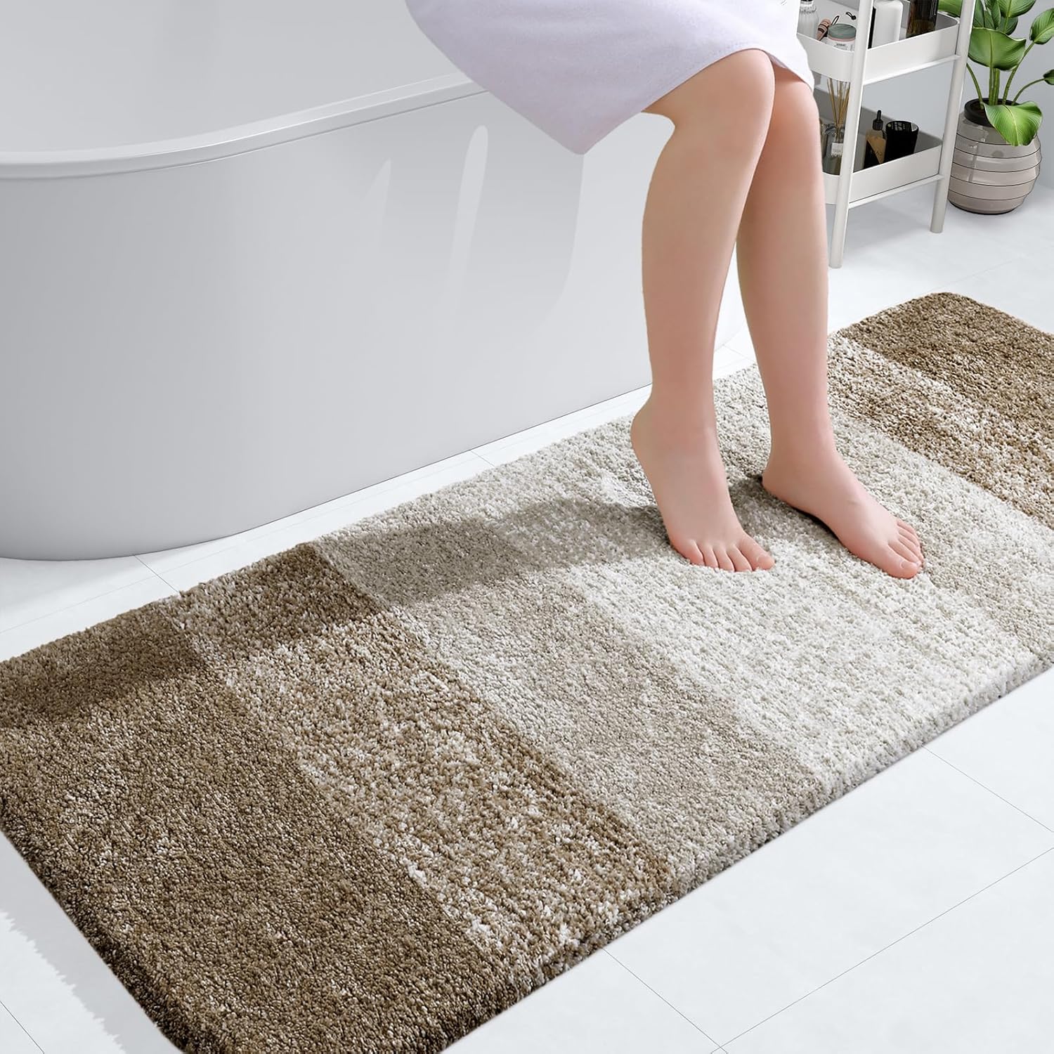 OLANLY Large Bath Rug Mat - Extra Soft Microfiber with Rubber Backing | Quick Dry, Machine Washable, 54x24, Coffee