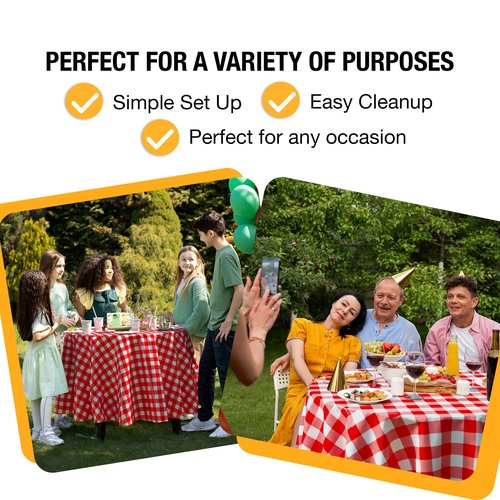 Exquisite Picnic Table Cover - 48 Pack Premium Round Plastic Tablecloth - Red & White Checkered BBQ Table Cover - Gingham Checkerboard Disposable Plastic Tablecloth 84 inch Round