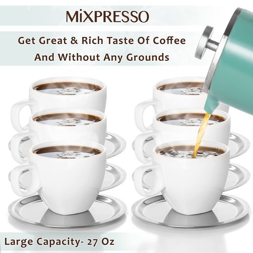 Mixpresso Green Stainless Steel French Press Coffee Maker 26 Oz 770 Ml, Double Wall Insulated French Press Stainless Steel, Easy Clean Tea Brewer, Easy Press Durable Metal Coffee Press