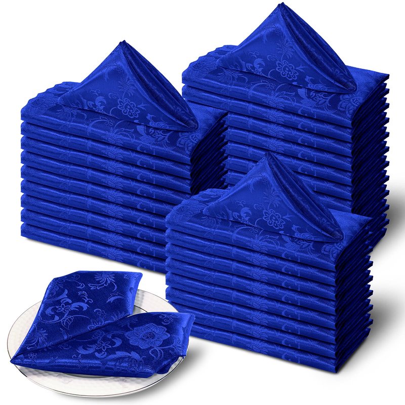 Cobedzy 60 Pack Royal Blue Satin Cloth Napkins, 17x17 Inch Satin Napkins Damask Cloth Napkins Jacquard Dinner Napkins Luxurious Cloth Napkin for Wedding Banquet Party Restaurant Dinner Decoration