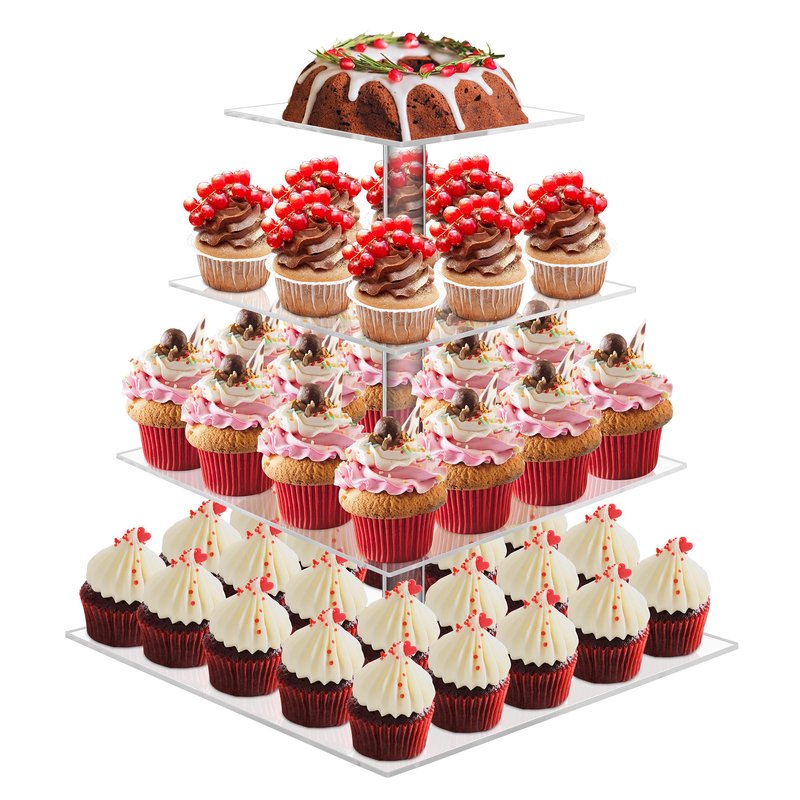 Cupcake Stand, 4 Tier Cupcake Stands for 52 Cupcakes, Square Acrylic Dessert Table Display, Clear Cupcake Tower Holder Display for Birthday, Wedding, Baby Shower, Party