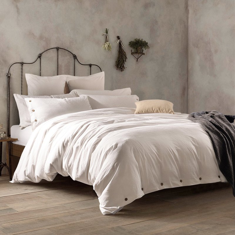 Doffapd Duvet Cover Queen, Washed Cotton Duvet Cover Set - 3 Piece (Queen, Off-White)