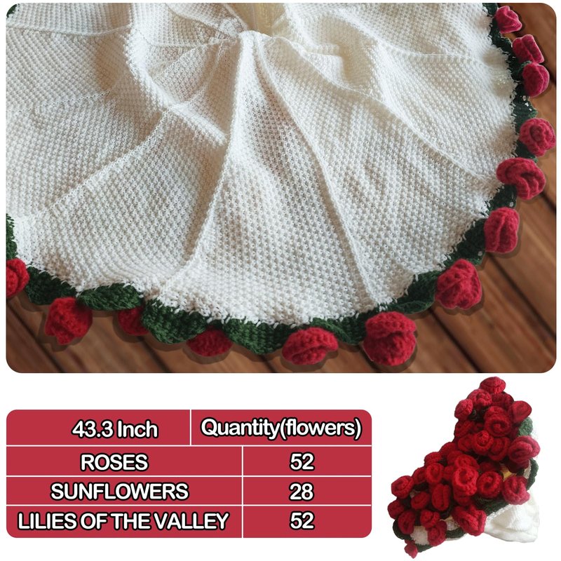 Handmade Crochet Flower Bouquet Blanket - 43.31" Soft Lightweight Round Throw, Romantic Knitted Home Decor, Great Gift for Women, Birthday, Valentine's Day, Christmas