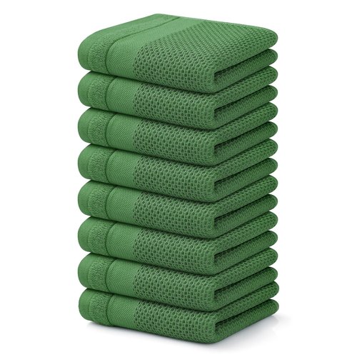 Homaxy 100% Cotton Waffle Weave Kitchen Towels, 13 x 28 Inches Super Absorbent and Machine Washable Dish Towels for Drying Dishes, 8-Packs, Grass Green