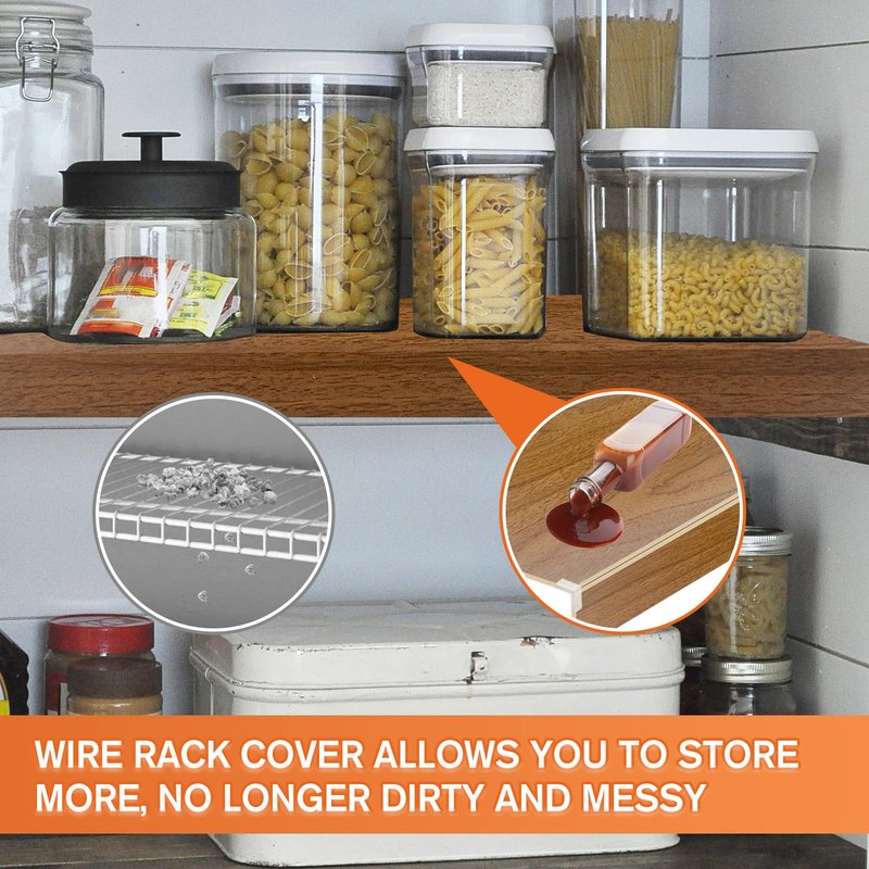 5 Pack Wooden Wire Rack Cover 24 * 12IN Shelf Covers with Back Felt Clamp Fixed Pantry Shelf Cover for Removable Closet Bathroom Kitchen (Walnut)