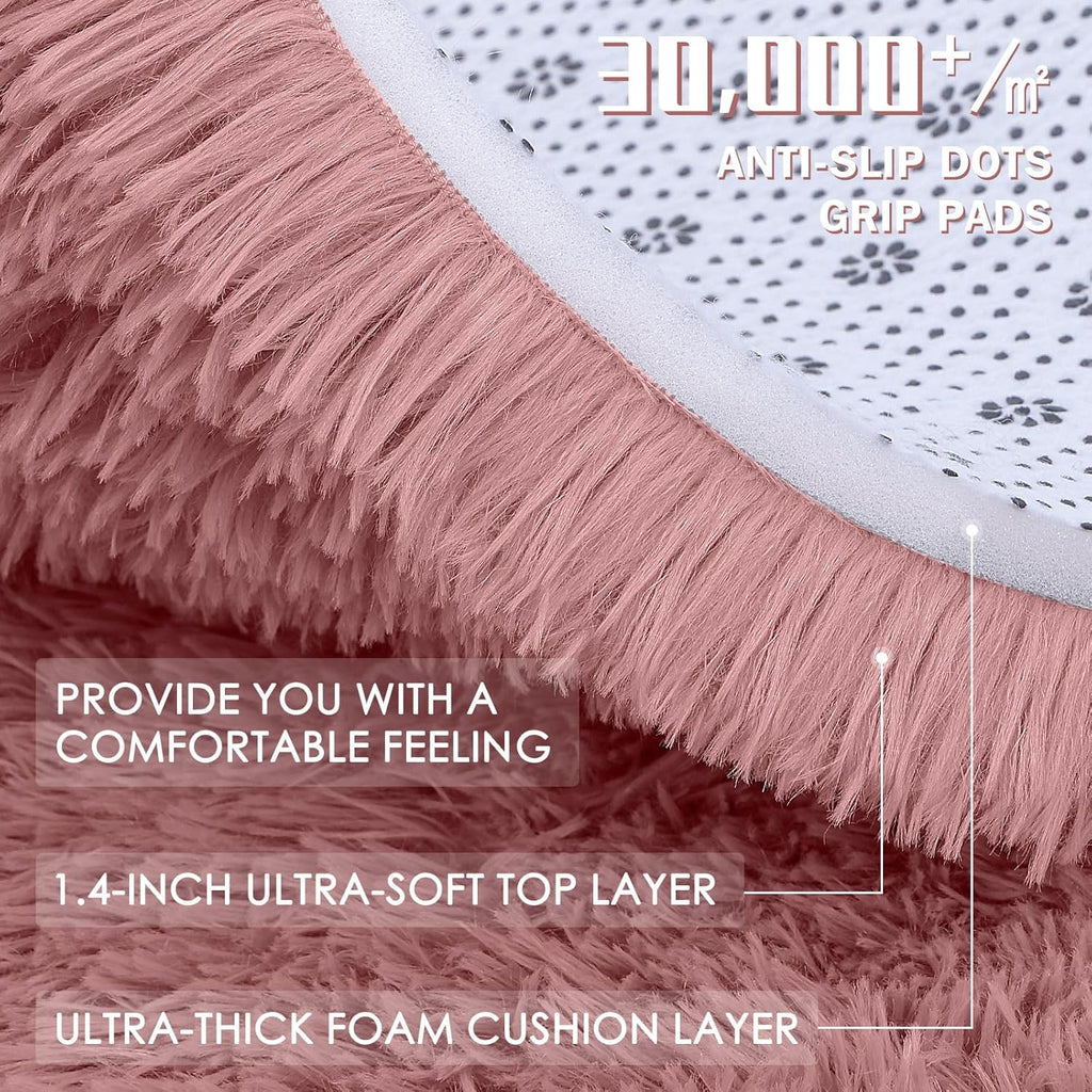 OLANLY Soft Fluffy Shaggy Bedside Rug - Machine Washable 2x3 ft | Pale Pink Indoor Carpet for Kids & Nursery