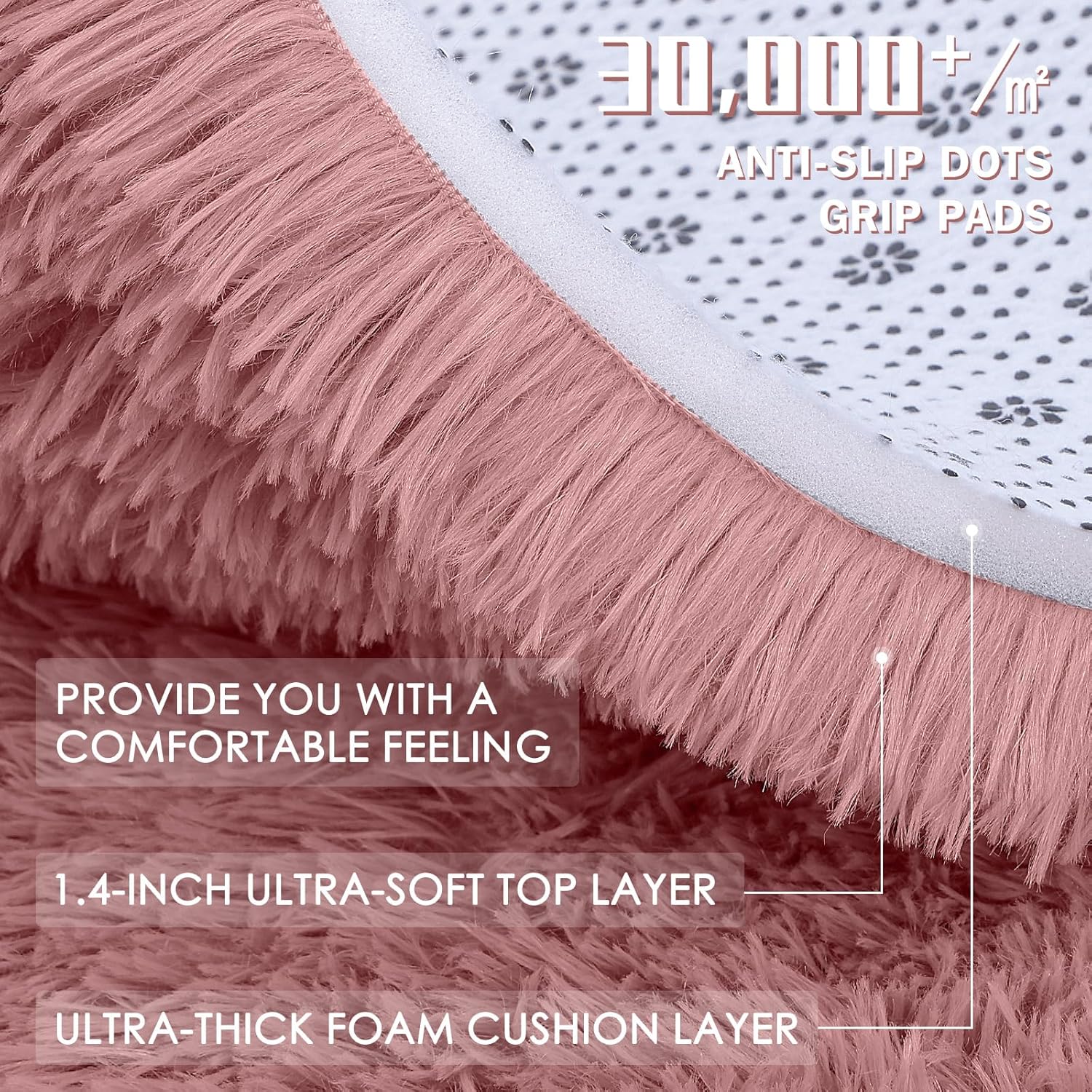 OLANLY Soft Fluffy Shaggy Bedside Rug - Machine Washable 2x3 ft | Pale Pink Indoor Carpet for Kids & Nursery