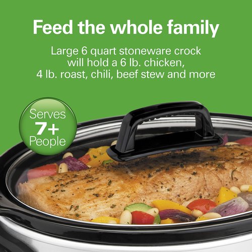 Hamilton Beach 6-Quart Slow Cooker with 3 Cooking Settings & Portable Slow Cooker Travel Bag