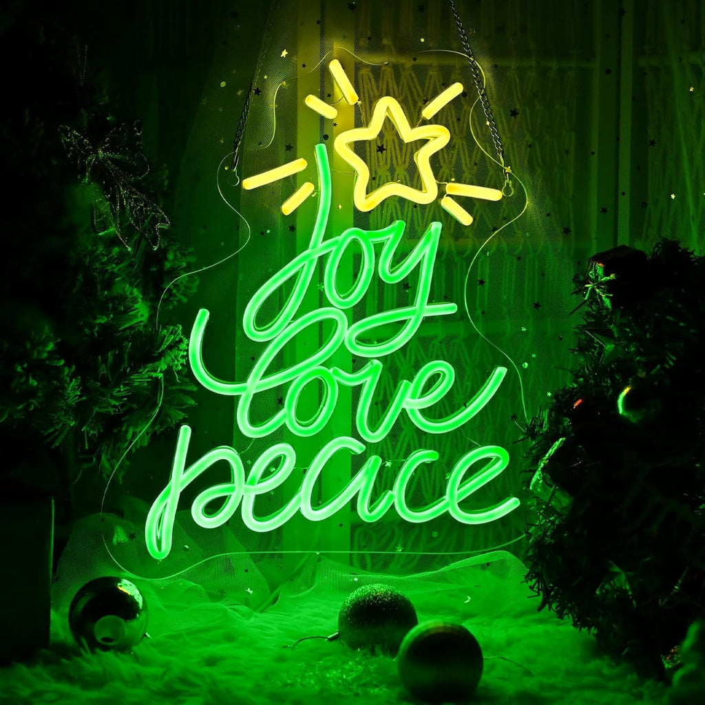 Neon Christmas Tree Sign by [Brand Name] - USB Powered LED Holiday Decor for Wall | Peace, Love, Joy Design