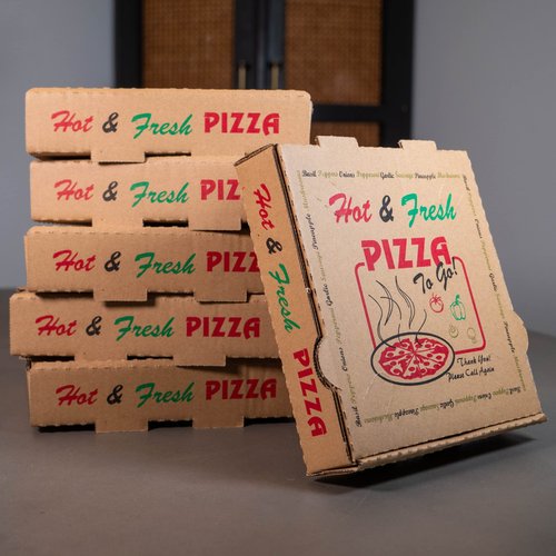 DHG PROFESSIONAL 50 Pack Pizza Box 4 Color Print Hot & Fresh Pizza Brown Color (12" x 12")