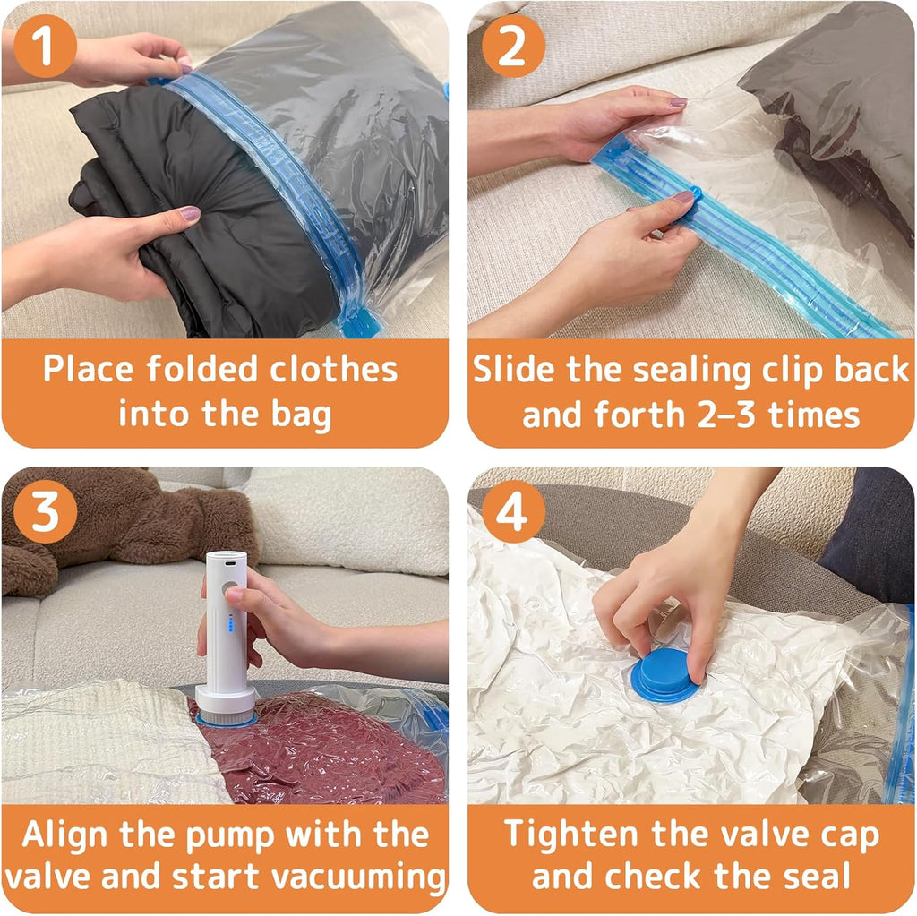 Skiennix Vacuum Bags - 12 Pack Compression Storage with Rechargeable Air Pump | Travel & Luggage Organizer