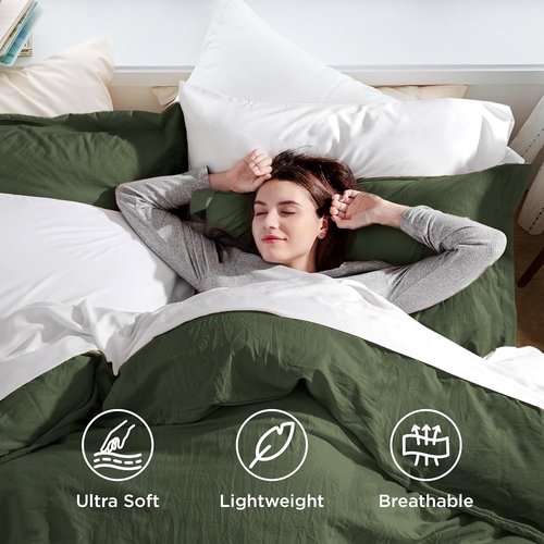 Bedsure Olive Green California King Duvet Cover - Extra Soft Prewashed Cotton Bedding Set, 104x98 Inches with Zipper Closure & 2 Pillow Shams