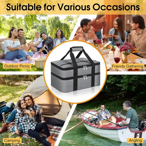 Double Insulated Casserole Carrier - Portable Hot/Cold Food Tote for Potlucks | Fits 9" x 13" Dish - Grey