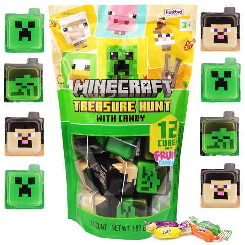 Minecraft Creeper Candy Treasure Hunt - Pre-Filled Characters with Fruit Chews | 12 Count Birthday Party Snacks