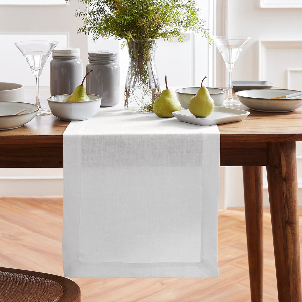 Solino Home Linen White Table Runner 90 Inches Long - 100% Pure Linen 14 x 90 Inch Table Runner for Dining, Winter, Mothers Day, Spring, Easter - Sonoma