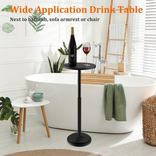 Drink Table, Small Side Table with Adjustable Height & Heavy-Duty Design, Pedestal Martini Tables for Small Spaces, Sofa Couch, Living Room, Bedroom, Supports up to 88 lbs, Black