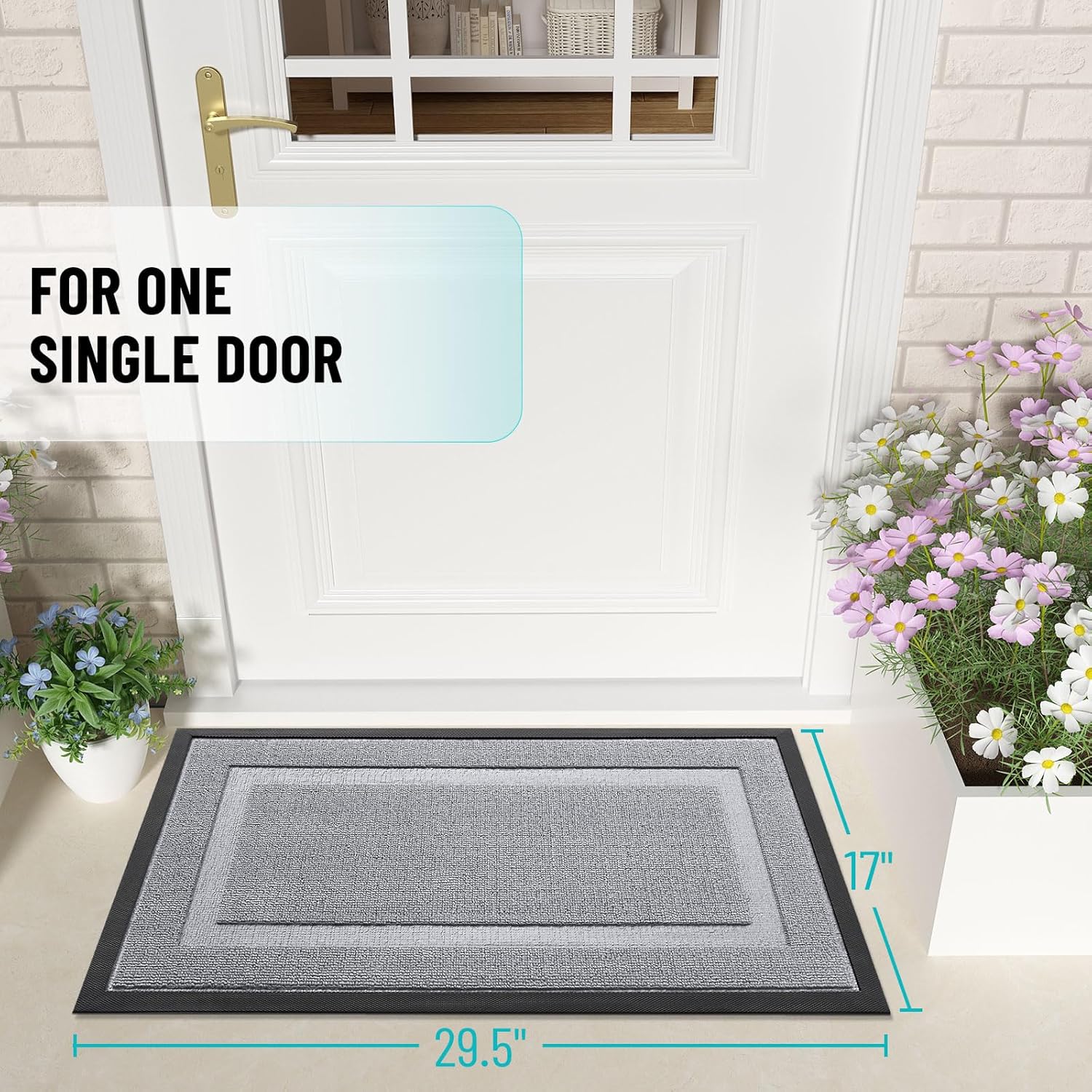 OLANLY Indoor Outdoor Front Door Mat - Waterproof All-Season Doormat | Sturdy Natural Rubber, 29.5x17, Silver Gray