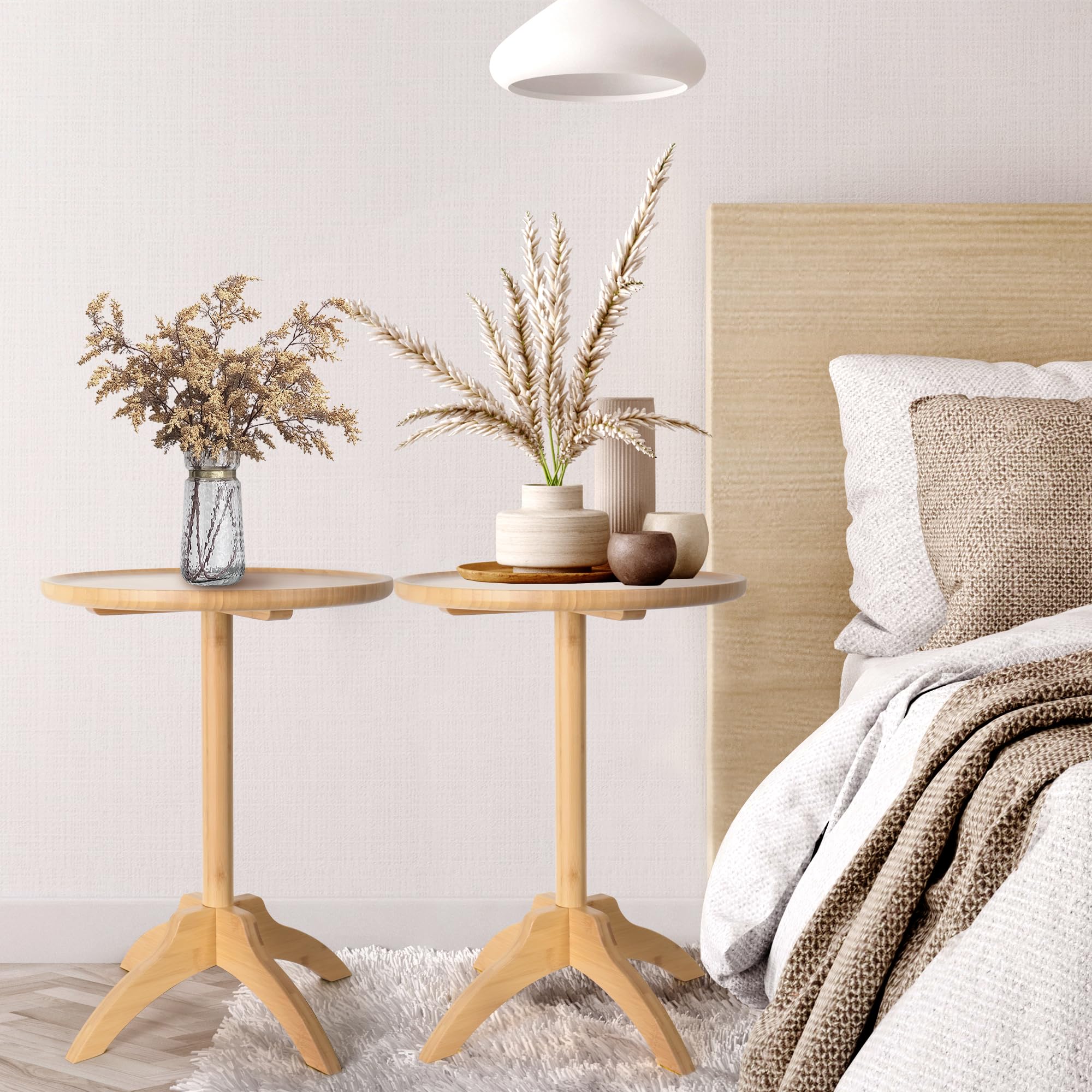 Oakrain Small Side Table, Drink Table, Martini Table, Small Round End Table, Natural (Dia14.96'' x H19.48'')