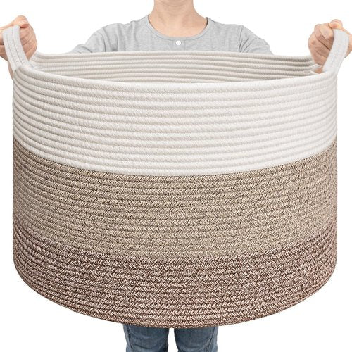 Goodpick Large Woven Rope Laundry Basket - Stylish Storage for Blankets & Toys | 21.7'' x 13.8'', Light Brown