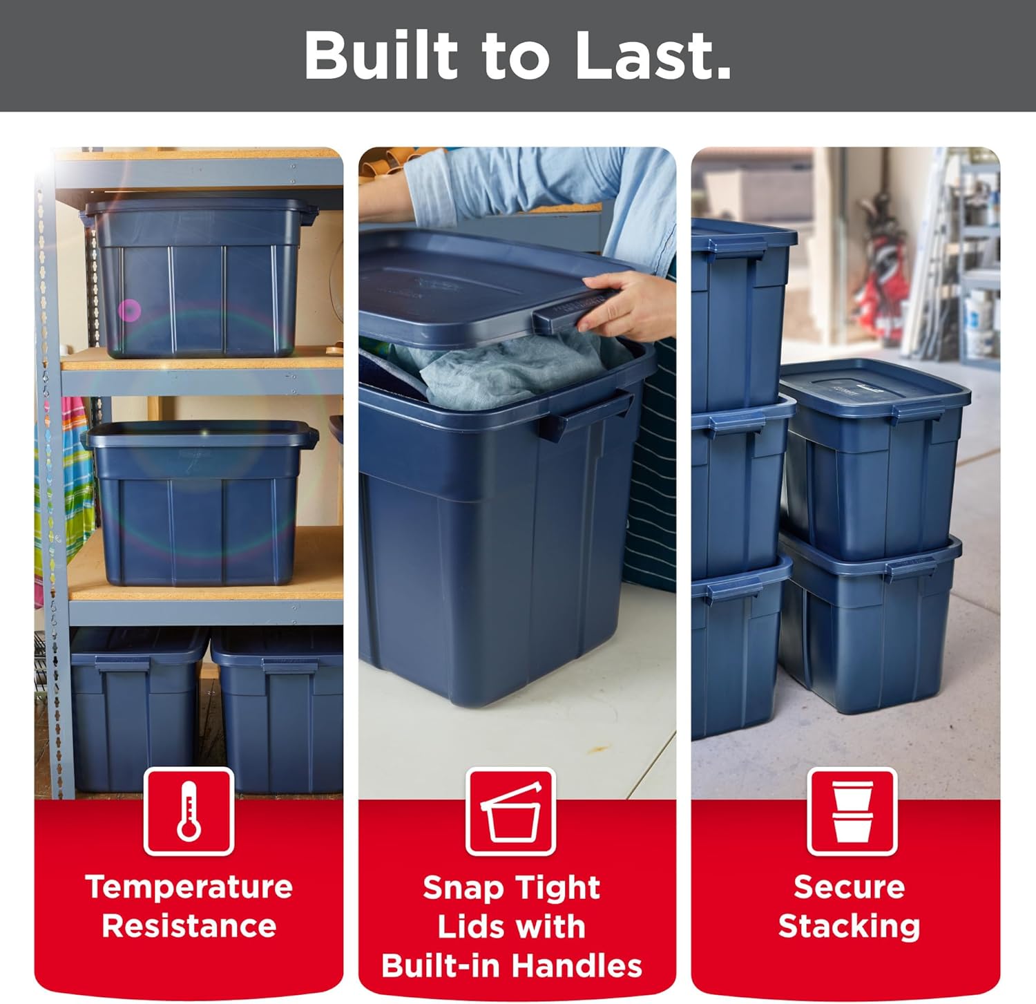 Rubbermaid Roughneck Tote - 18 Gal Stackable Storage Bins | Rugged Plastic, Dark Indigo, 6 Pack