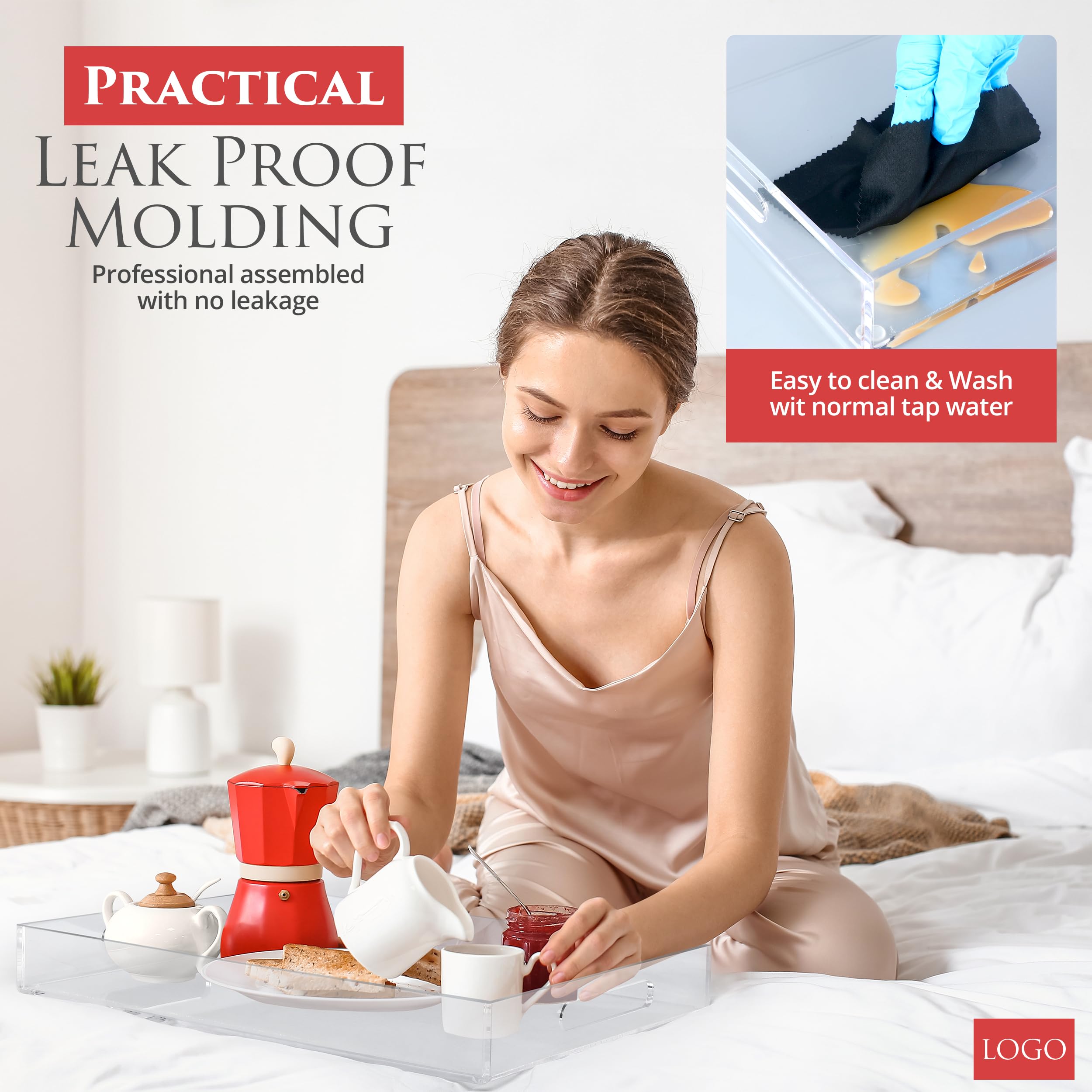 Acrylic Tray 15x10 with Cut Handles - Spill Proof Decorative Tray is an Ideal Countertop Organizer for Living Rooms, Ottoman Coffee Tables, Offices, Kitchens & Serving Guests