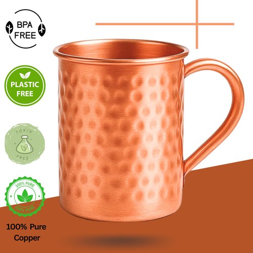 BLIXIFY Moscow Mule Copper Mugs (16oz) | 100% Pure Food Grade Copper Cups | Handcrafted 16oz W/lacquered Hammered Finish | Smooth Rounded Lip, Strong Handle, Unlined Interior