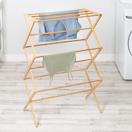 Honey-Can-Do Collapsible Bamboo Drying Rack - Sturdy, Space-Saving & Portable for Air-Drying Clothes, Towels & More