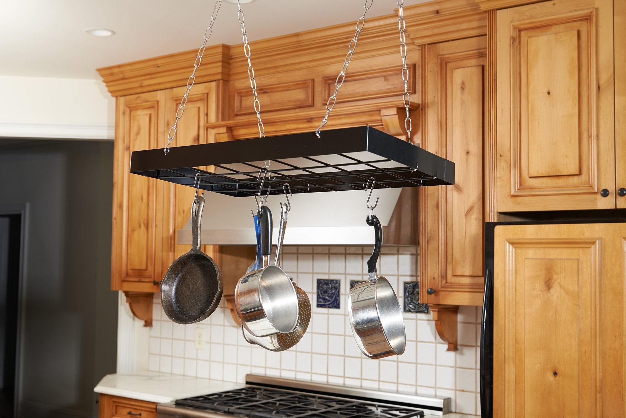 Fox Run Kitchen Pot Hanging Rack, Rectangular Rack with Chains and 6 Hooks