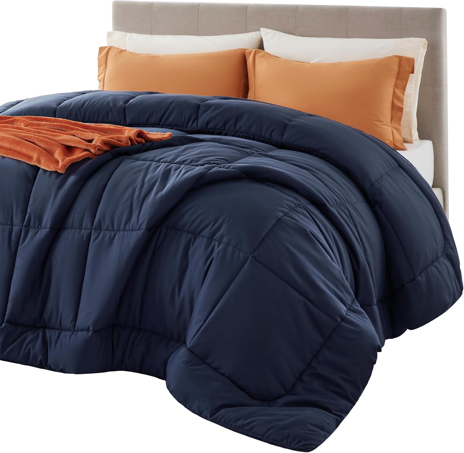 Bedsure Comforter Duvet Insert - Quilted All-Season Down Alternative Bedding, Navy Blue, Queen 88 x 88 Inches