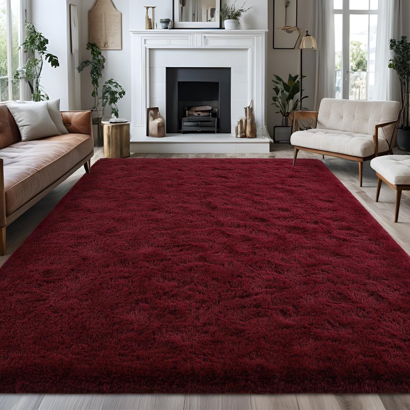 FALARK Fluffy Burgundy Red 6x9 Area Rugs for Living Room, Extra Large Dark Red Rug for Bedroom Decor, Big Shaggy Floor Carpet, Soft Plush Thick Non Slip Rectangle Carpets for Home Decor