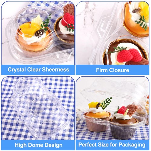Vyndicca 50Pcs Cupcake Containers Disposable,2 Cavity Cupcake Boxes,Clear Cupcake Holder,Stackable Deep Dome Cupcake Carrier with Lid for Cupcakes Muffins Pies,BPA-Free