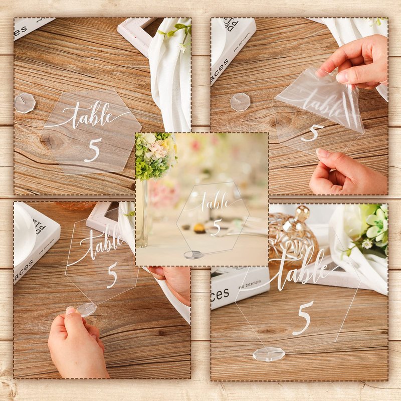 30 Pieces Acrylic Table Numbers 1-30 for Wedding Reception Clear Table Number Signs 1-30 with Stand Hexagonal Rectangle for Wedding Event Party Restaurant