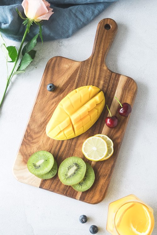 Acacia Wood Cutting Board - Wooden Kitchen Cutting Board for Meat, Cheese, Bread, Vegetables &Fruits-Charcuterie Board Cheese Serving Board with Handle,14”x7”