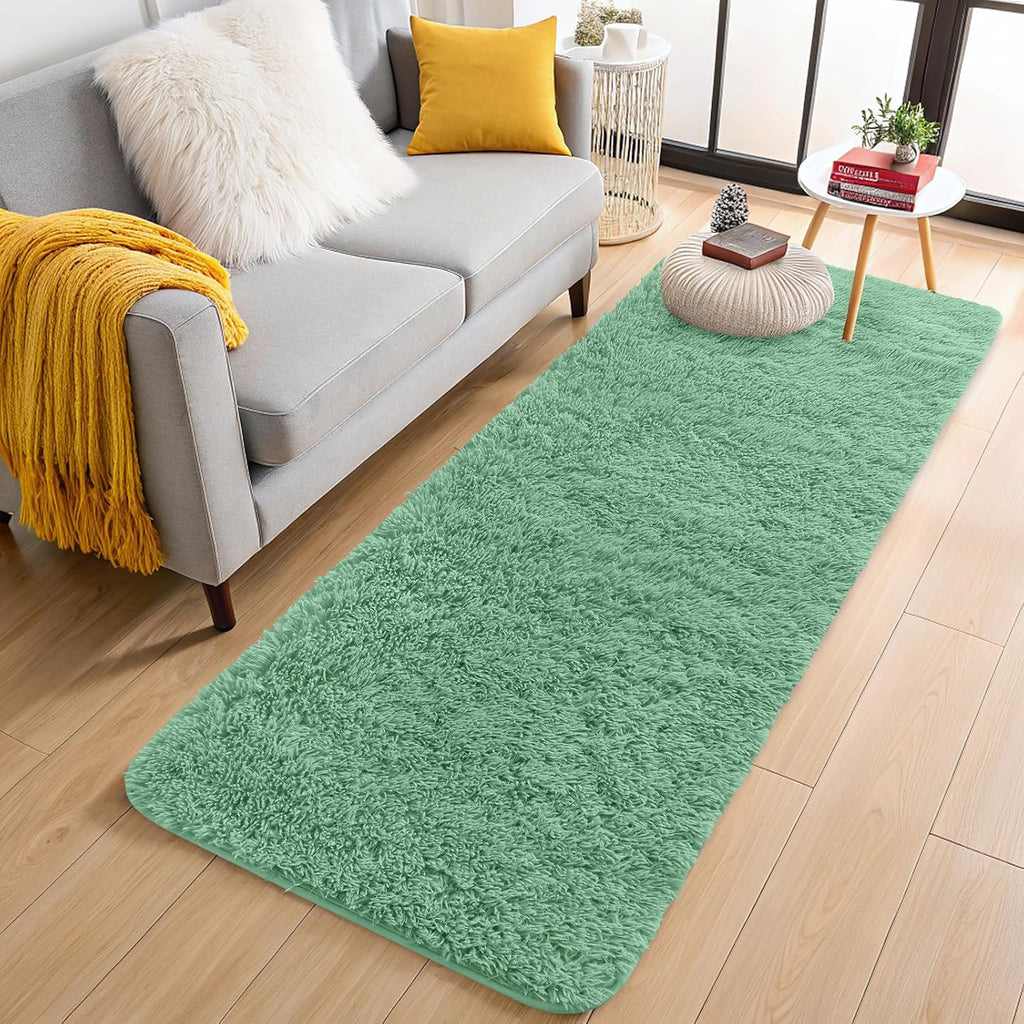 OLANLY Machine Washable 2x8 Runner Rug - Soft Fluffy Shaggy Design for Bedroom & Hallway | Mint Green