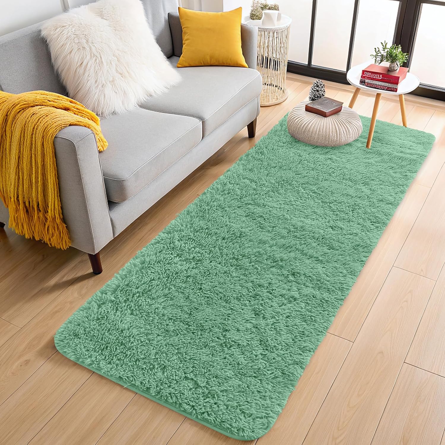 OLANLY Machine Washable 2x8 Runner Rug - Soft Fluffy Shaggy Design for Bedroom & Hallway | Mint Green
