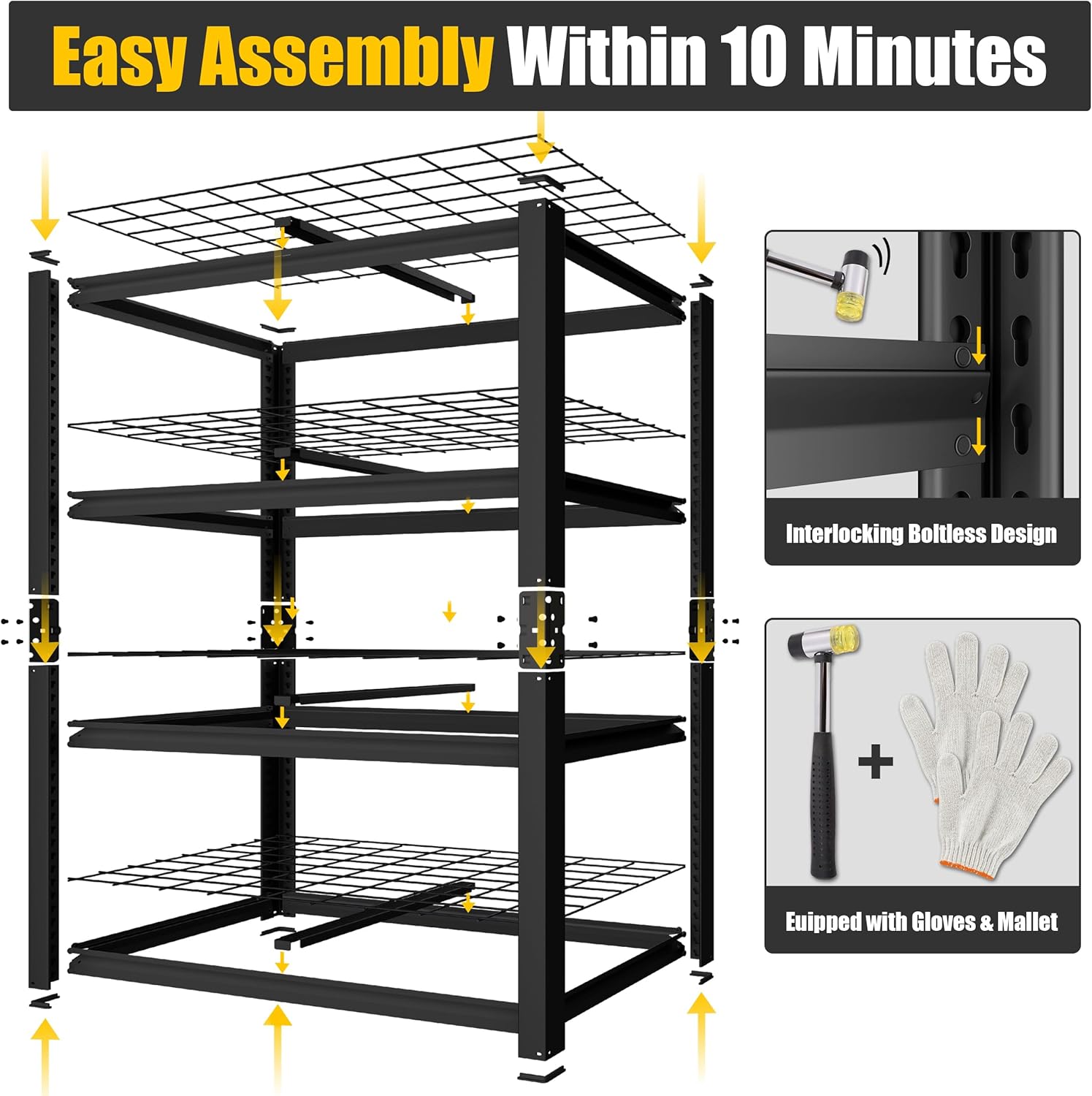 PrimeZone Heavy Duty Garage Shelving - 2200 LBS Capacity, 4-Tier Adjustable Metal Rack | 40" W X 20" D X 60" H