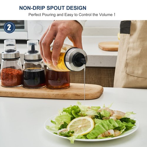 HAIZEEN [3 Pack 180ml/6 oz Airtight Olive Oil Dispenser Bottle,Oil and Vinegar Cruet Set for Kitchen and BBQ, Oil Decanter for Cooking Wine/Soy Sauce/Vinegar, Leak-Proof Spout with Dust Cap