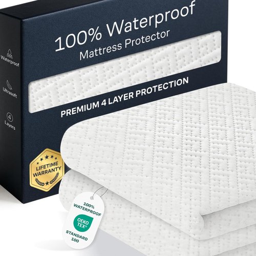 100% Waterproof King Mattress Protector - Ultimate 360 Protection for Spills & Stains | Noiseless Cooling Viscose from Bamboo (White)