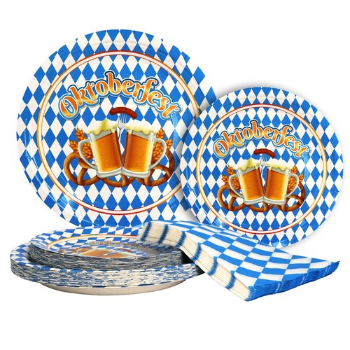 Oktoberfest Party Supplies, 288PCS Disposable Plates and Napkins, Serves 72 Guests, 9 inch & 7 inch Plates, 6.5 inch Napkins Oktoberfest Decorations