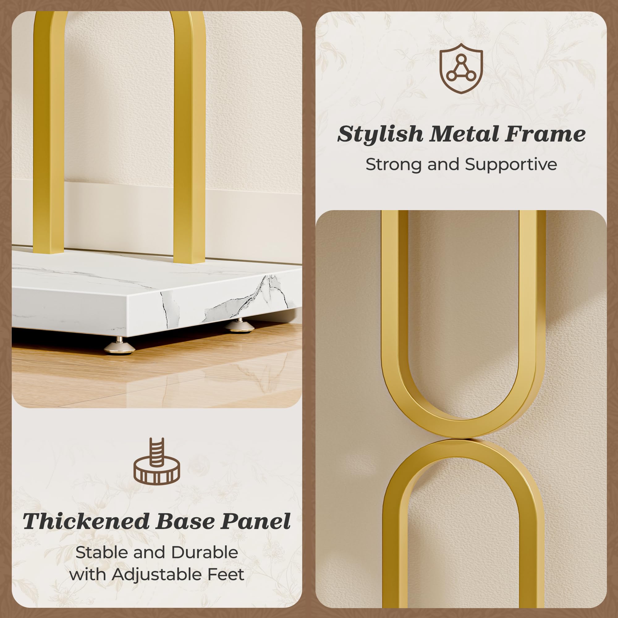 Huuger 47.2 Inch Entryway Table with Marble Top, Modern Console Sofa Table, Accent Table, for Entry, Hallway, Entrance, Foyer, U-Shaped Metal Base, White Marble & Gold